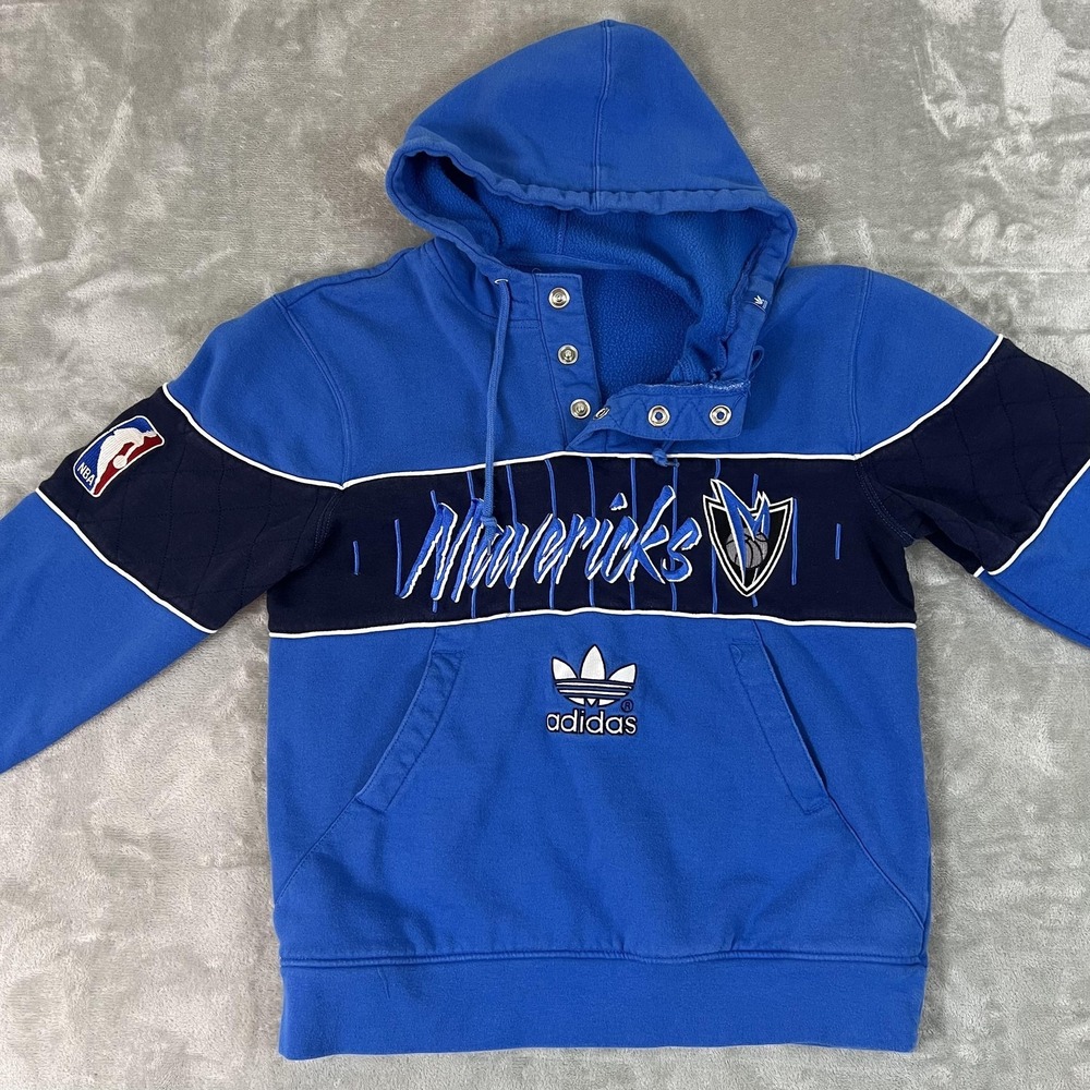 Vintage Adidas Originals Dallas Mavericks NBA 1/4 Snap Fleece Blue Mens Size S - Picture 3 of 10